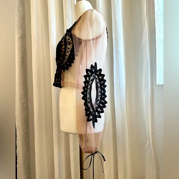 XS For Love and Lemons Penelope Crop Top Black/Nude long sleeve - Picture 7 of 16